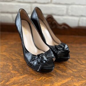 Prada Black Leather Peep-Toe Heels